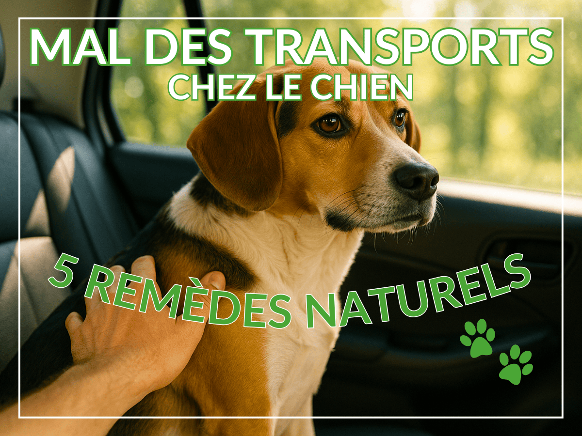 Chien beagle dans une voiture qui se fait réconforter par son maître. Ce chien souffre du mal des transports et a besoin des remèdes naturels de cet article!