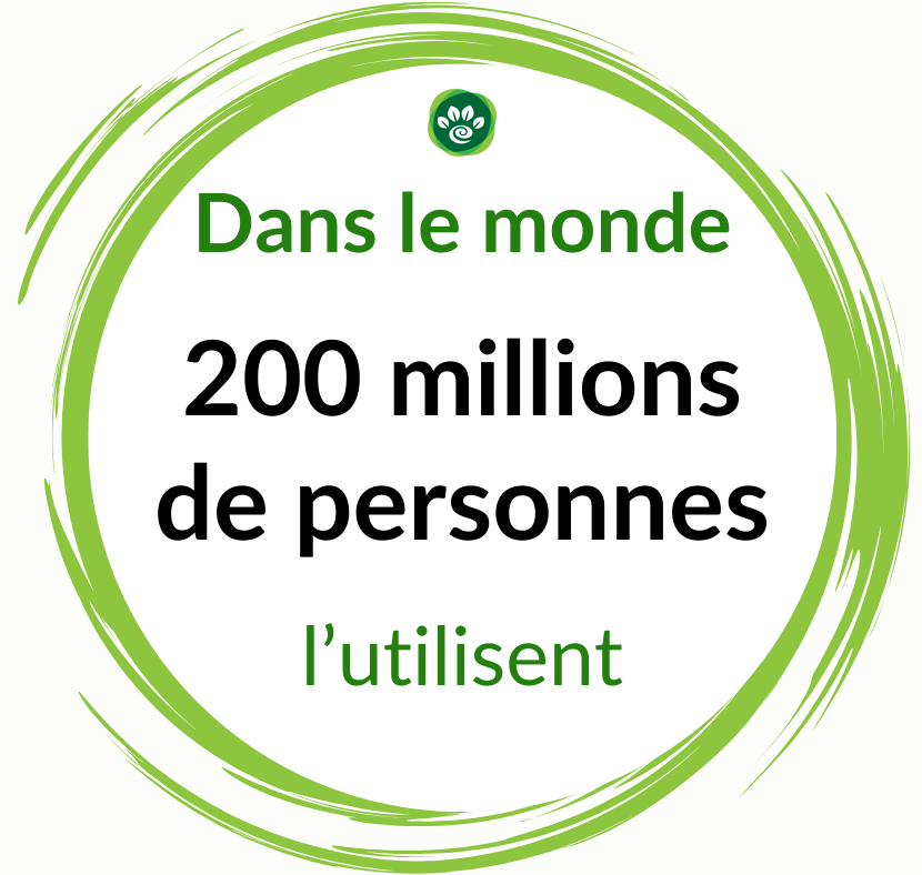 Dans un cercle vert, on retrouve cette statistique sur l'homéopathie "Dans le monde 200 millions de personnes l'utilisent".